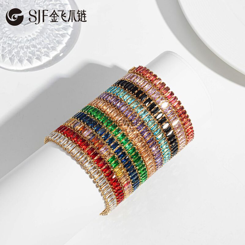 Cross-Border Hot Selling 2.5*5mm Colorful Zircon Bracelet, Simple and Fashionable, Adjustable Length, Same Style Tennis Chain for Men and Women Cross-Border Hot Selling 2.5*5mm Colorful Zircon Bracelet, Simple and Fashionable, Adjustable Length, Same Style Tennis Chain for Men and Women
