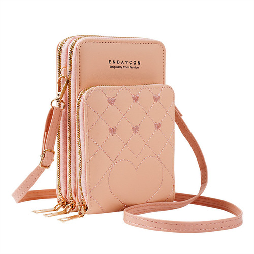 2024 new large-capacity multi-functional fashionable simple shoulder small bag crossbody three-layer zipper mobile phone bag for women