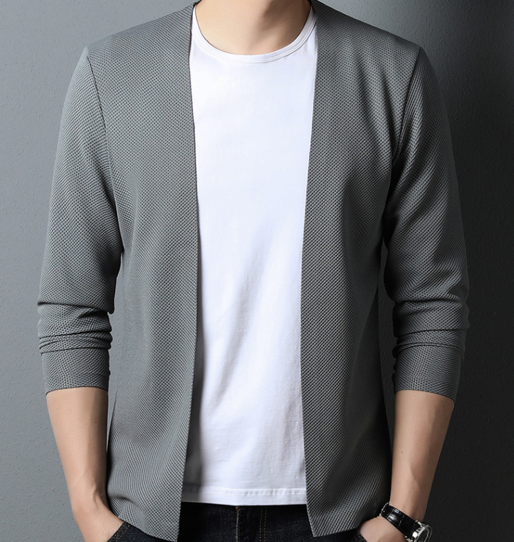 Otoño e invierno nuevo cárdigan de punto chaqueta suelta de punto sin botones de color sólido simple de todo fósforo para hombres