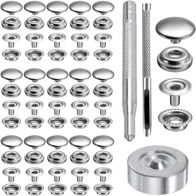 Amazon 15MM stainless steel Big White buckle + installation tool fixed metal button snap button 201 four-joint buckle suit