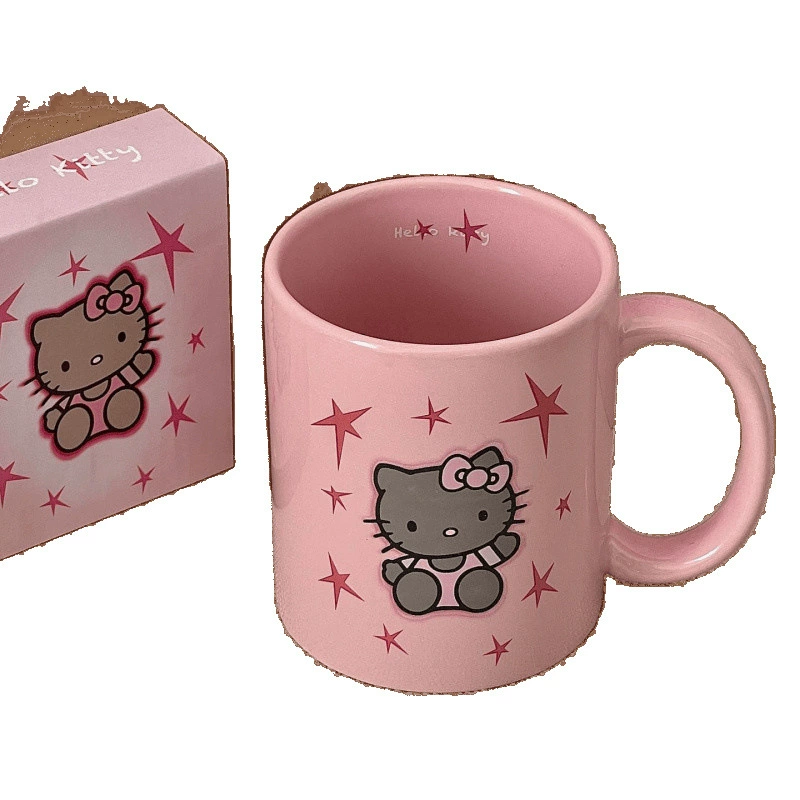 Illustrator cooperation with cute hellokitty Katie pink ceramic mug cup gift coffee water cup