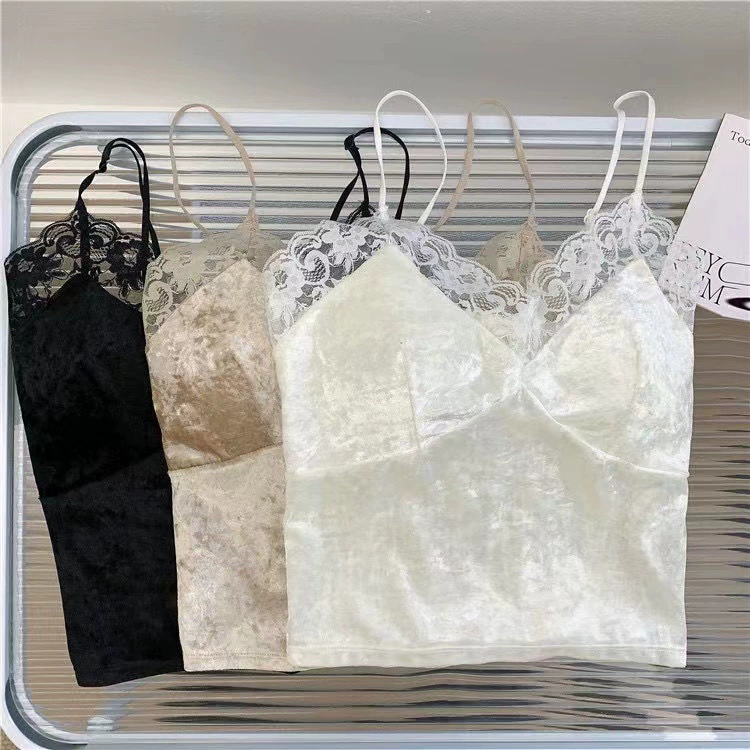 Кружевной золотой бархатный сшитый маленький камзол жилет женский нагрудный коврик осенью и зимой новый чистый сексуальный топ без рукавов