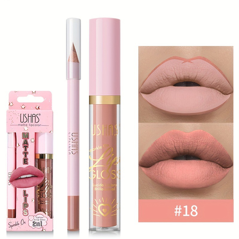 USHAS esmalte labial transfronterizo + lápiz labial combinado conjunto de lápiz labial mate impermeable CS441C