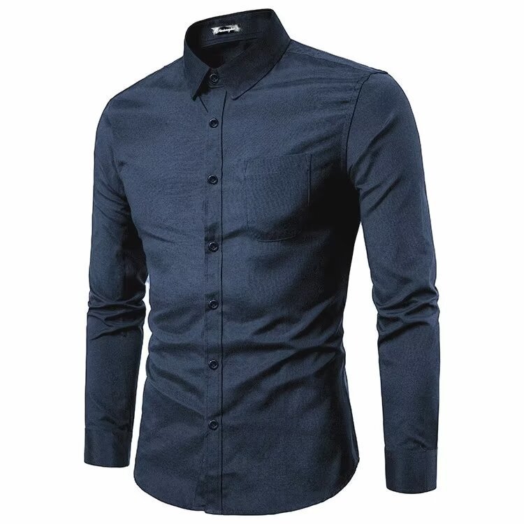 Men's Clothing Men's Fashion Slim Solid Color Long Sleeve Business Lapel Shirt Large Size Men's Shirt_voghion.com