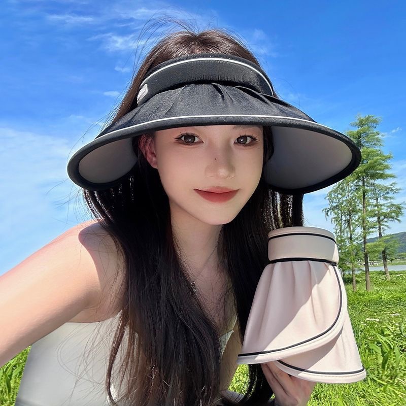 Chapéu de sol de verão 2025 para mulheres, topo vazio, aba ampliada, chapéu de proteção solar, chapéu de sol anti-UV para cobertura facial ao ar livre.