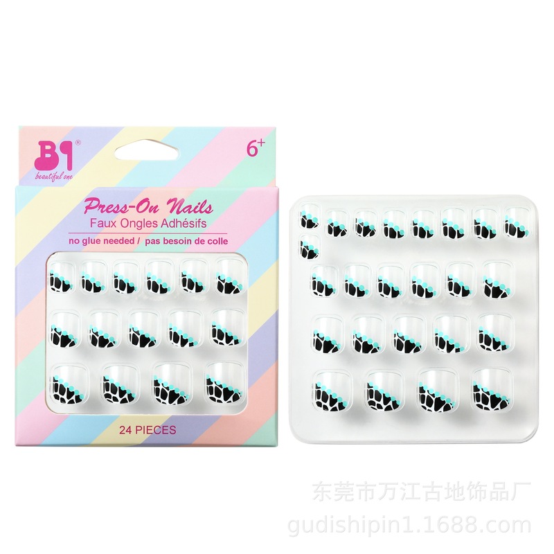 Gude Kidsren's Wearable Nails French Zebra Pattern Manicure Patches Fake Nails Manufacturer Customized Removable Nails