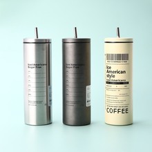 跨境真空冰美式咖啡杯创意304不锈钢保温杯便携带盖带吸管水杯
