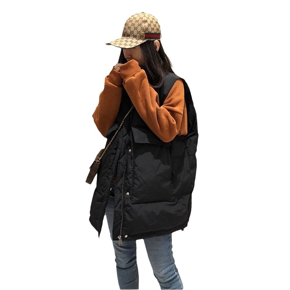 2023 otoño e invierno nuevo estilo coreano más tamaño medio-largo abajo Chaleco de algodón Chaleco de las mujeres chaleco suelto todo fósforo abrigo moda
