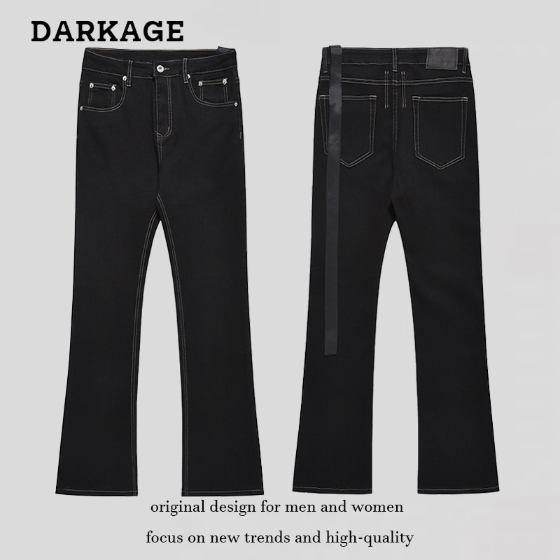 American Style Vintage Stream Slim-fit Micro-flare Jeans High Street Vibe Slimming All-match Straight Solid Color Floorless Trousers