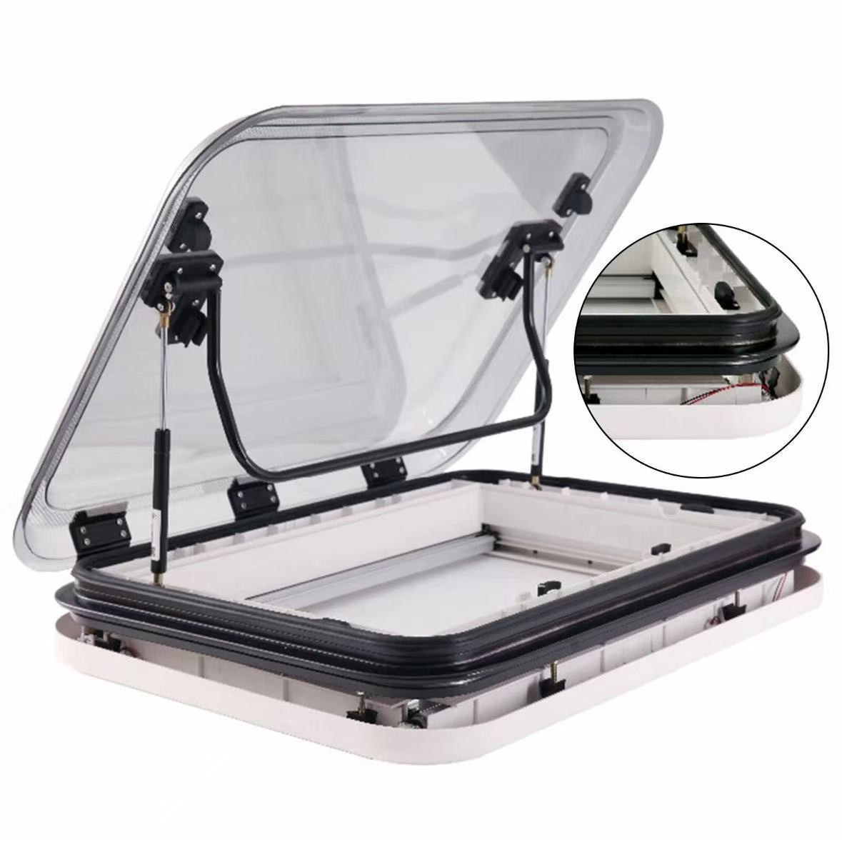 RV accessories: RV sunroof with 12V lighting, equipped with sunshade and mosquito net