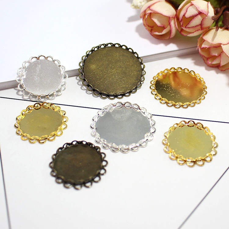 Double Lace Edge Glass Cover Without Hanging Base DIY Decorative Accessories Handmade Glass Cover Bottle Cap Jewelry Material