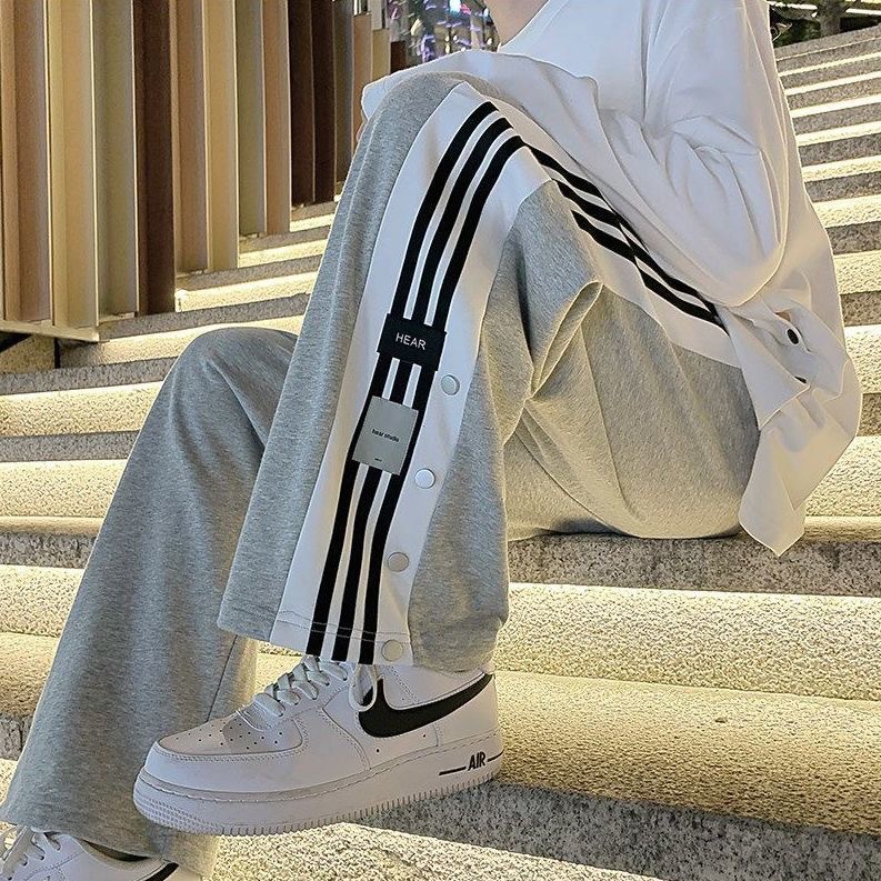 Side Striped Pants Men's Spring Straight Loose Casual Pants American Style Retro Trendy Split-Breasted Sports Pants