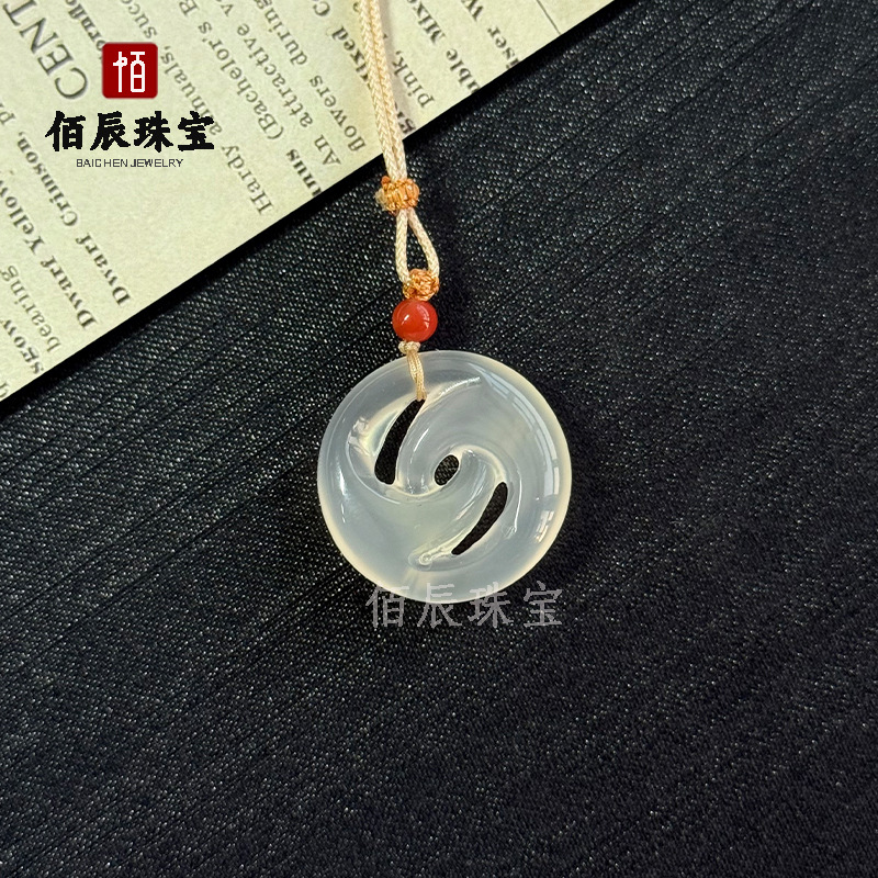 ホワイトカルセドニーペンダントハイアイスダブル貔貅安全バックル観音仏ひょうたん縁起の良い雲ロックペンダント瑪瑙翡翠ジュエリー
