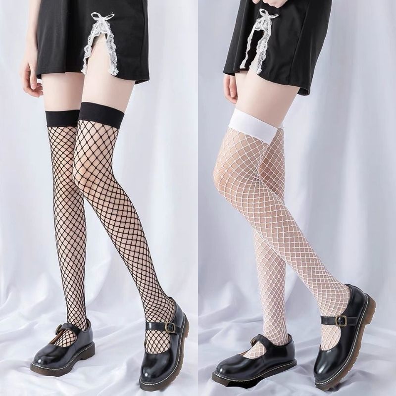 Sexy black silk fishnet stockings women's summer thin white silk stockings black jk stockings emotional appeal knee-high fishnet stockings