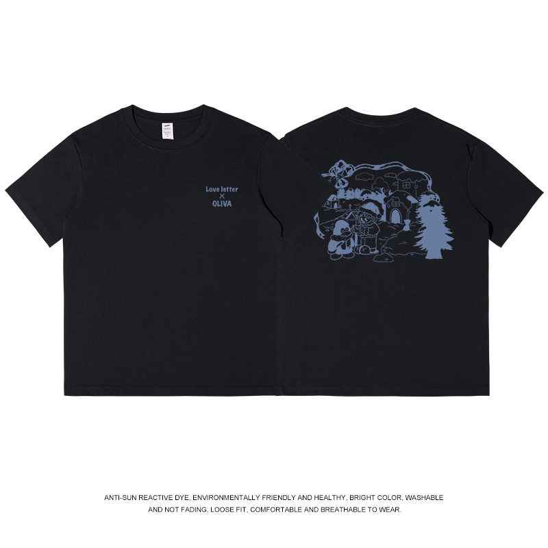 メンズ日本のレトロプリント半袖メンズピュアコットン多用途ルーズカップルトレンディなブランド夏の Tシャツ女性トップスイン|undefined