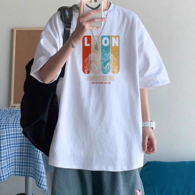 Cotton short sleeve T-shirt heavy men's T-shirt Hong Kong fashion brand plus size loose round neck T-shirt printed base shirt manufacturers