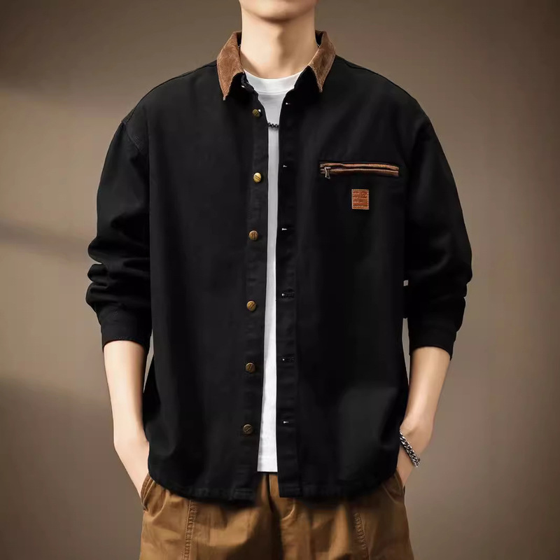 High-end American retro Carhartt hunting shirt jacket for men, new autumn collection, color-block design, lapel collar, workwear style