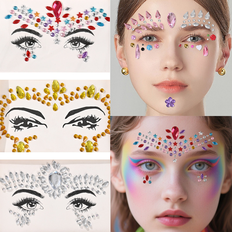 Halloween Face Eyebrow Stickers Custom Masquerade Cat Face Diamond Stickers New Acrylic Crystal Face Stickers