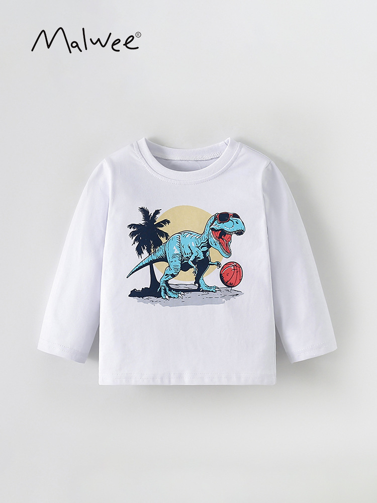 Malwee camiseta de leggings para niños de otoño nuevo estilo europeo y americano para niños de media edad Casual cuello redondo camiseta de manga larga para niños ropa superior
