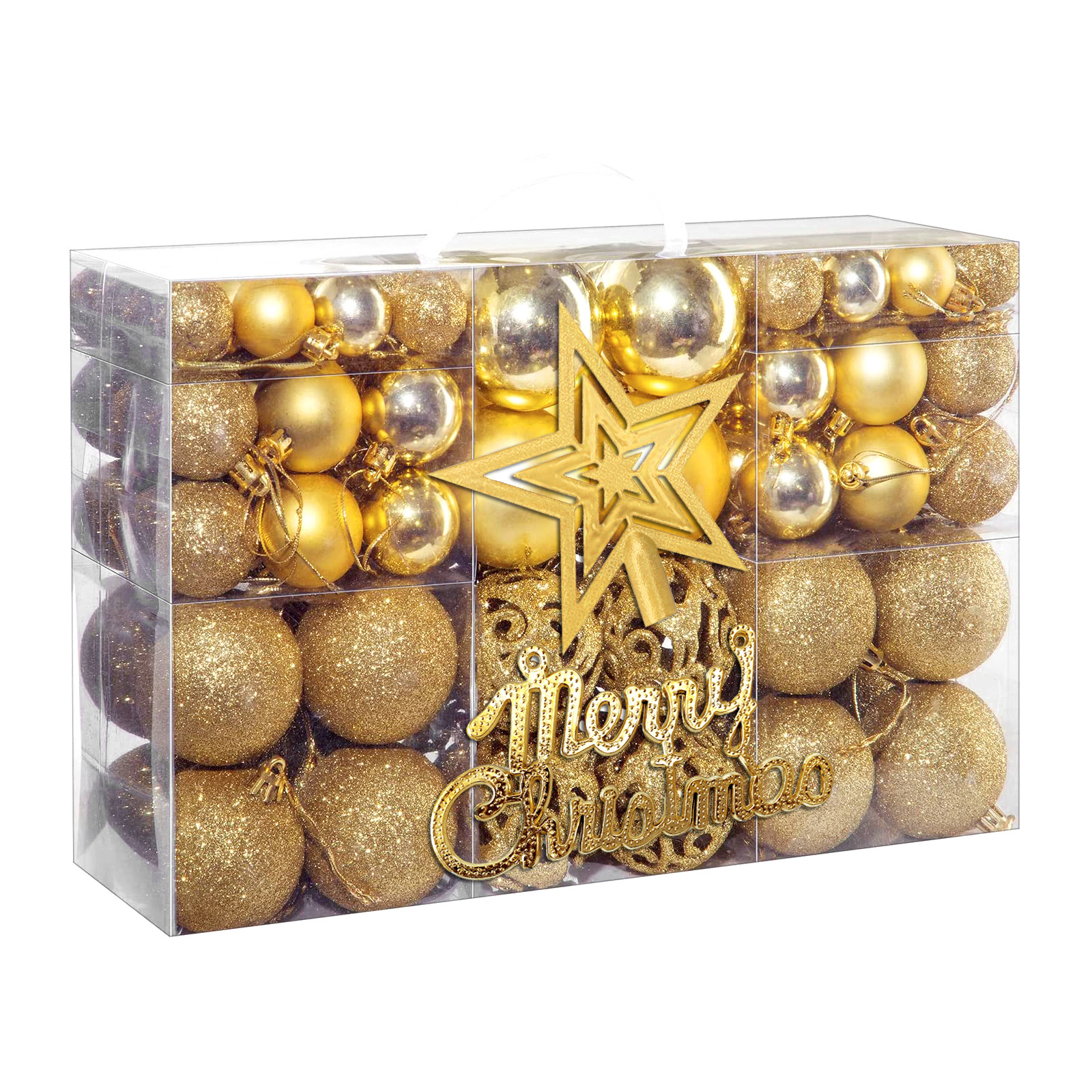 América Latina, decoración de árbol de Navidad 100 juegos portátiles de bolas de plástico hueco en caja colgante de bolas de Navidad image 28