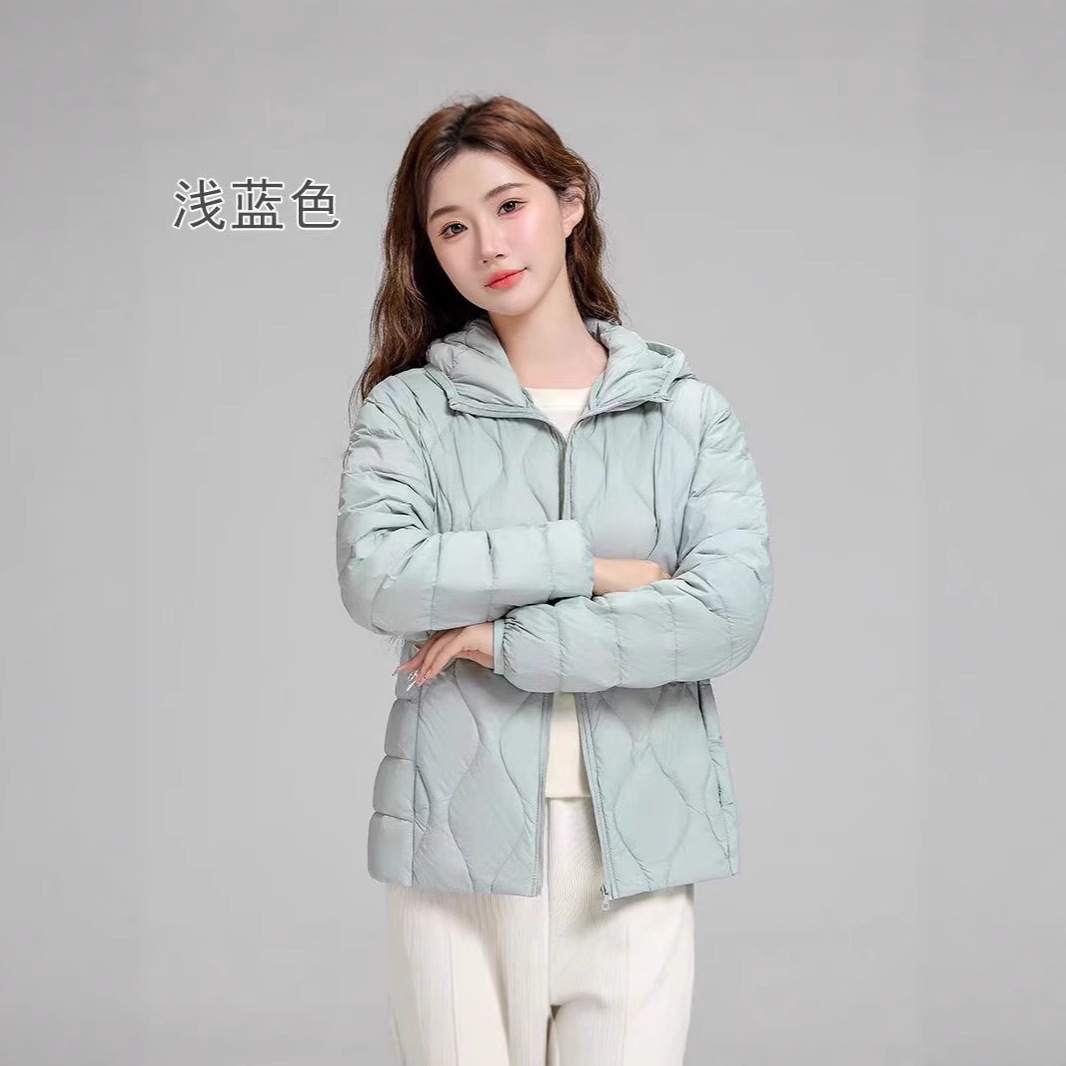 2025 가을 겨울 여성 경량 후드 짧은 다운 재킷 긴 소매 화이트 오리 다운 슬림 따뜻한 캐주얼 다목적 코트