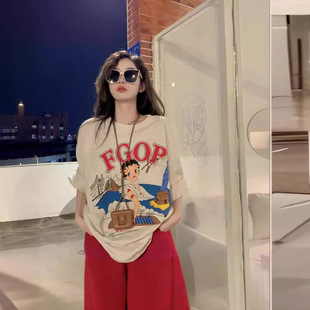 American Style vintage Retro Large Size T-shirt Women's Pure Cotton Trendy Brand Antique Short-sleeved ins2024 New Summer Top
