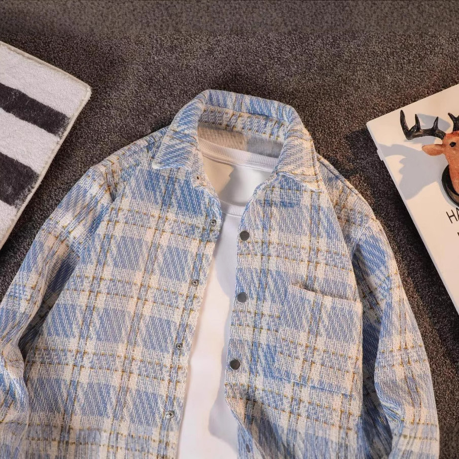 Chemise à carreaux en coton pour femme, style printemps-automne, coupe ample haut de gamme, petite veste parfumée pour homme_voghion.com