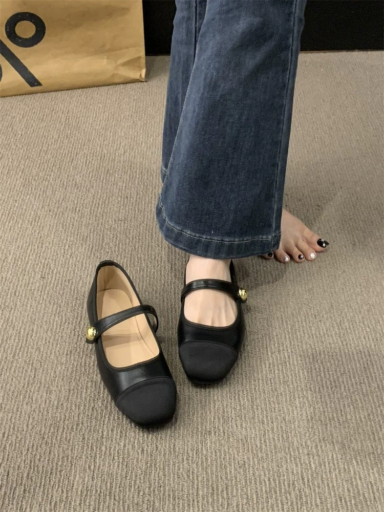 Ballet flats, women's summer low-cut shoes, French style, black/beige, sizes 35–40