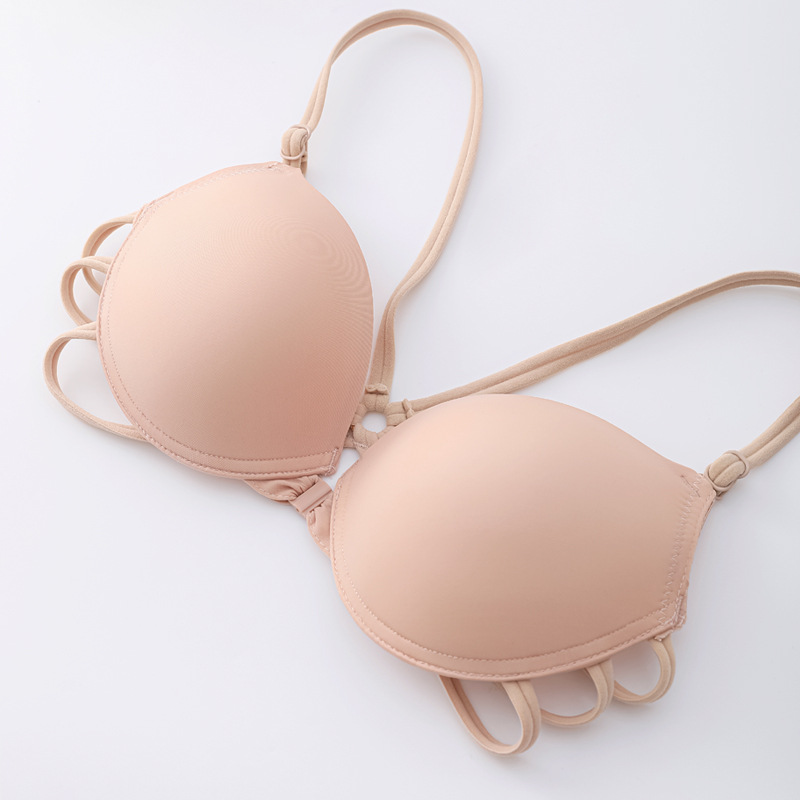 Verano ropa interior sin anillo de acero frente sujetador de botón sexy cinturón de hombro cruzado sin marca sujetador fábrica en stock