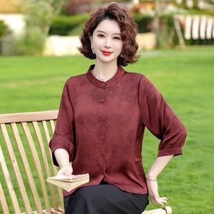 Middle-Aged and Elderly Fashionable and Noble Style Mom's New Casual Cardigan Loose Three-Quarter Sleeve Shirt Belly-Covering Summer Top