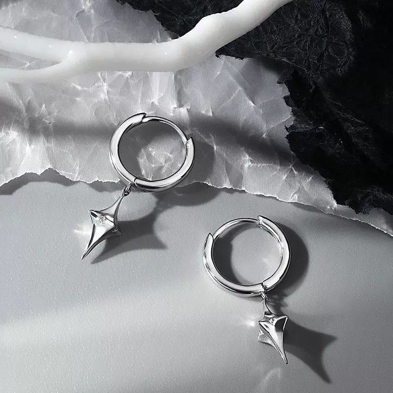 Серьги корейского стиля, серебристые кольца с подвеской-шипом, одиночные или пара (E001)