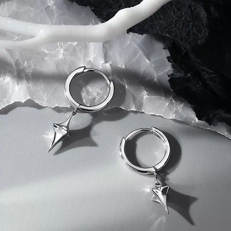 Серьги корейского стиля, серебристые кольца с подвеской-шипом, одиночные или пара (E001)