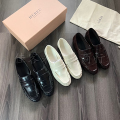 厂家批发外贸原单真皮乐福鞋莞产高品圆头粗跟鳗鱼纹通勤小皮鞋