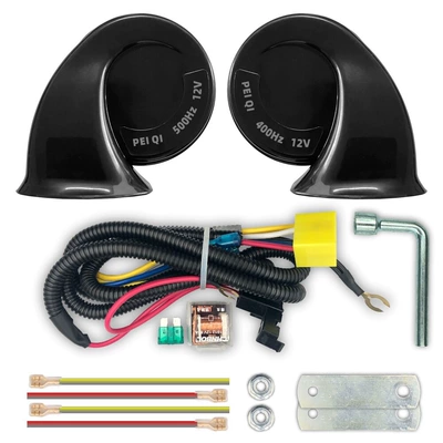 Car horn/tweeter: 2V-24V waterproof and moisture-proof motorcycle - 12v-pair-of-angled-connectors-relay-dual-speakers-universal