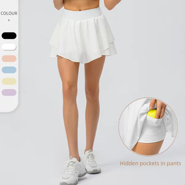 Spring and Summer New Yoga Sports Skirt Loose Breathable Running Skirt Pants Anti-Exposure Fake Two-Piece Fitness Skirt 2243