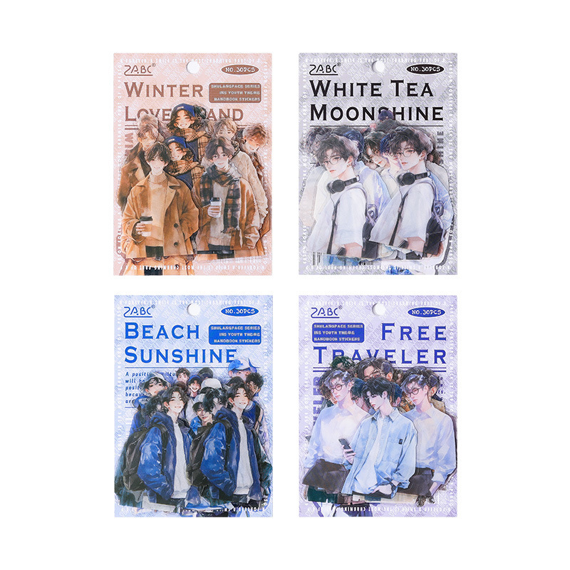 Shu Lang paso transparente impermeable pet stickers paquete diy diario stickers sunshine boy personaje stickers