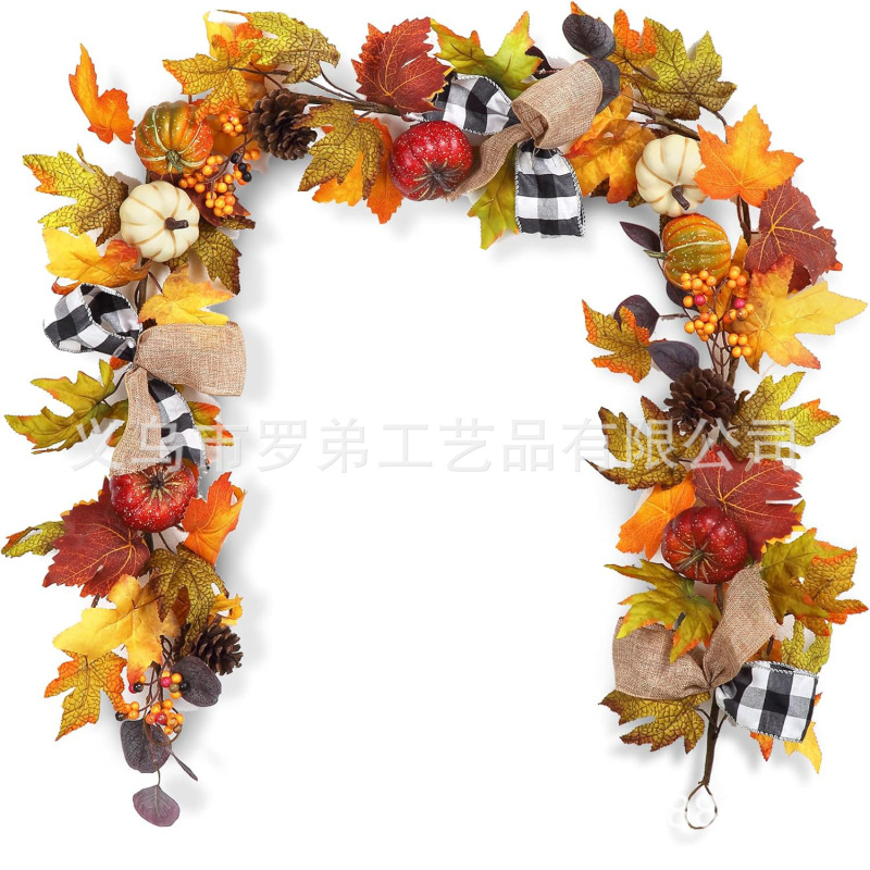 越境新製品アマゾンハロウィン秋の花輪カボチャベリードア吊り収穫祭籐リング感謝祭花輪|undefined