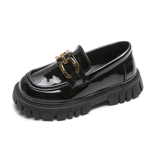 Princess-style girls' spring loafers, black leather shoes for little girls, trendy slip-on kids' single-layer shoes