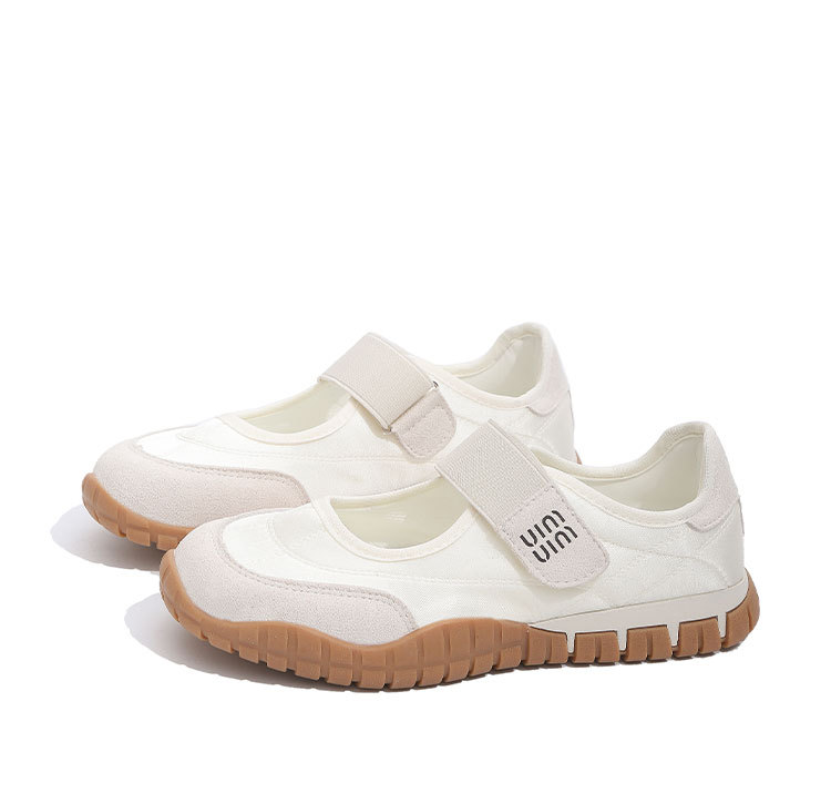 Zapatos de mujer Mary Jane de color amarillo francés 2025 verano nuevo estilo interior velcro boca baja zapatos de lona de punta redonda zapatos individuales