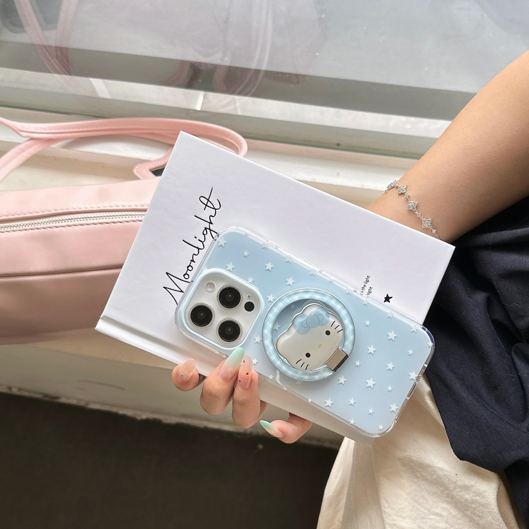 Soporte de gato KT fresco azul para Apple 15ProMax funda para teléfono móvil 16Pro Nuevo 14/13 Pareja 16