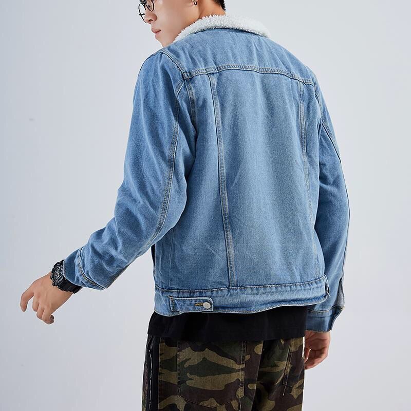 秋冬のベルベットのジャケットのデニム男性コートの綿の服のゆったりした大きいサイズの羊の毛の韓国版の厚い保温の綿の服|undefined
