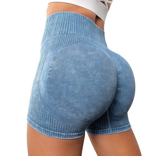 New seamless high-waisted washed sports shorts, tight butt lift, belly control, peach yoga fitness 3-point shorts