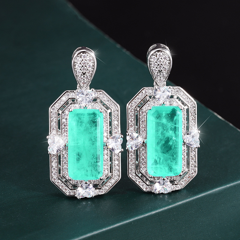 Zhuang Sheng joyería de cobre chapado en oro real simulación Paraiba anillo collar traje creativo completo diamante con incrustaciones 8*16