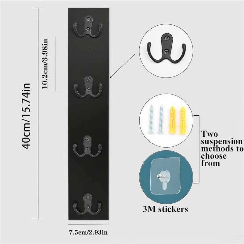 Wall-mounted household four-link hook-12mm black