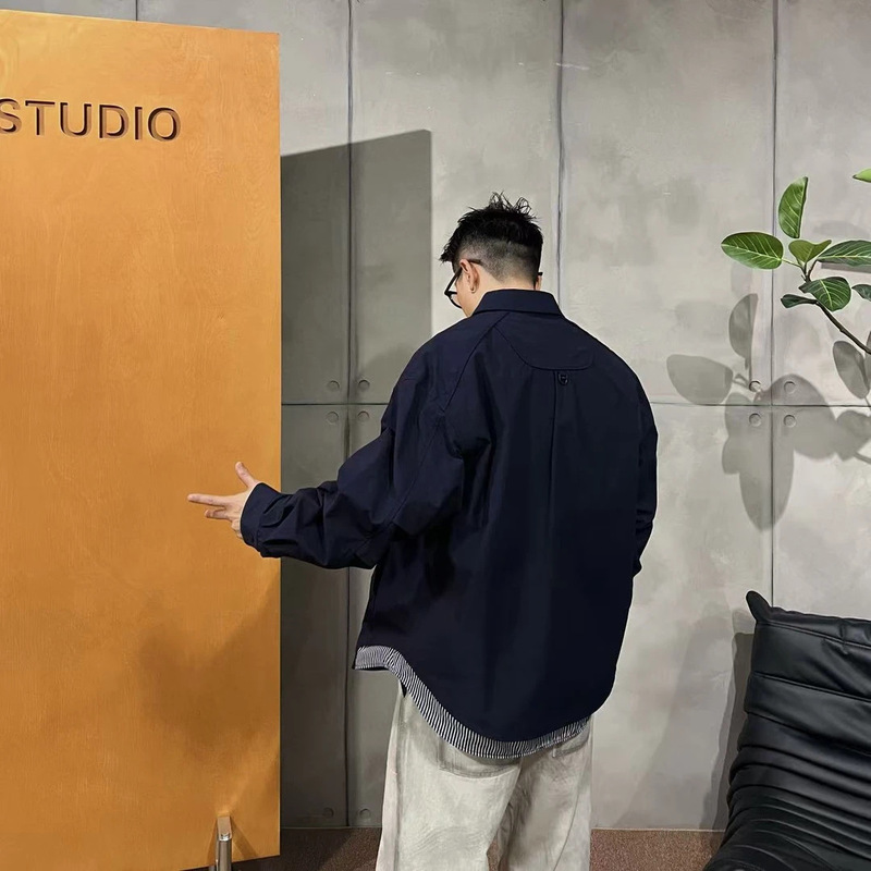 XDZZ二狗25ss春秋季百搭衬衣高街宽松设计纯色衬衫外套男款潮C122|undefined