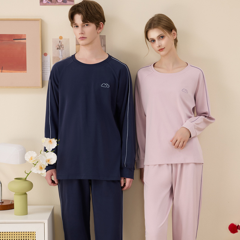 Brand Supply Autumn and Winter 50-Count Combed Cotton Double-Sided Brushed Fleece Thickeneded Couple Casual Couple Men's Home Wear