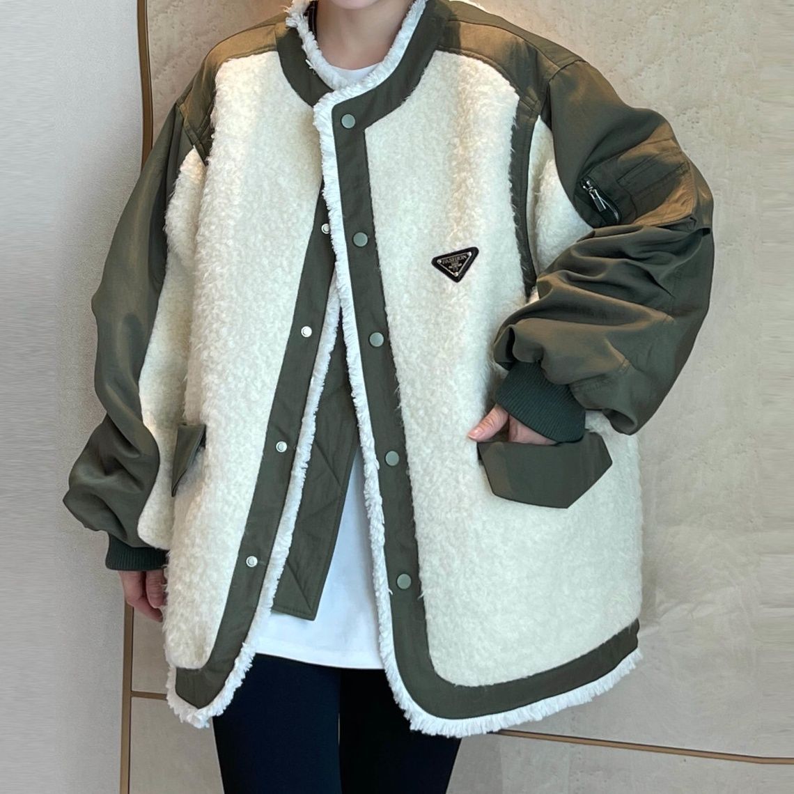 秋冬季新款羊羔毛外套女设计感棉衣显瘦拼接机车棒球棉服加厚