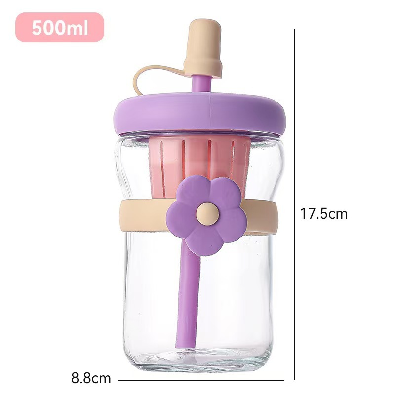 花朵杯网红高颜值玻璃杯可印logo便携礼品引流广告开业吸管杯水杯|undefined