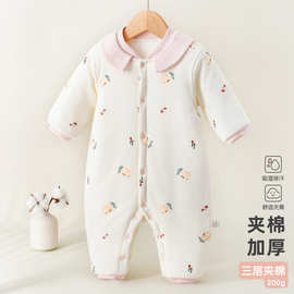 加厚冬季200g棉婴儿防寒连体衣保暖夹棉哈衣纯棉宝宝衣服秋冬棉服
