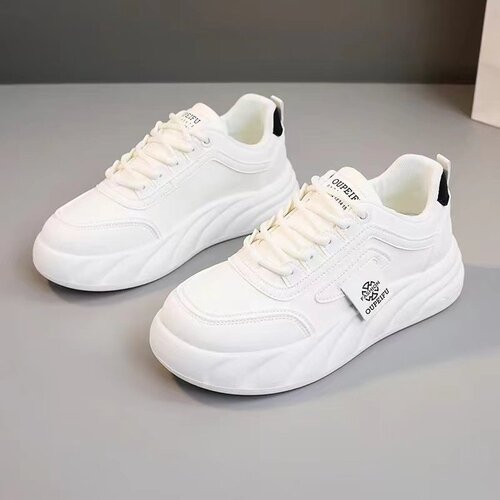 Authentic Leather White Women's Shoes 2025 Spring Color-blocked Casual Platform Sneakers Trendy Thick-soled Student Casual Shoes